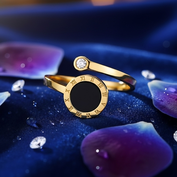 Roman Numerals 18K Gold Plated Adjustable Minimalist Ring with Zircon Accent✨ - Picture 7 of 12